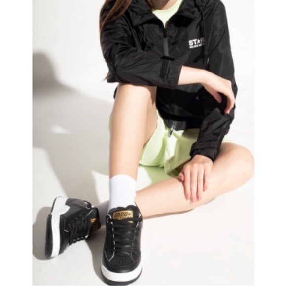 Golden Goose Shoes - Golden Goose Black Leather YEAH Sneakers with White Trim